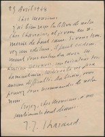 Jérôme Tharaud (1874-1953) francia grafikus saját kézzel írt  levele / autograph signed letter of French graphic Jérôme Tharaud