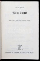 Adolf Hitler: Mein Kampf. Zwei Bände in einem Band. Ungekürzte Aufgabe. München, 1934, Zentralverlag der NSDAP, Fr. Eher Nachf, (M. Müller&Sohn.-ny.), XVII.+781+2 p. Kiadói piros egészvászon-kötés, hiányzó címképpel, német