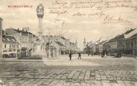 Szombathely, Fő tér, Szentháromság szobor, üzletek (EK)