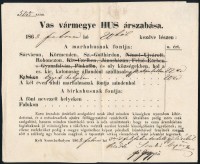 1868 Vas megyei hús árszabás, főjegyző aláírásával, pecséttel, 17x21 cm