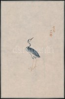 cca XX. sz. eleje: Olvashatatlan jelzéssel: Gém. Kínai fametszet, rizspapír, 21x14 cm./cca early 20th century: Unreadable sign: Heron. Chinese wood engraving on rice-paper, 21x14 cm.
