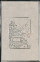 cca XX. sz. eleje: Olvashatatlan jelzéssel: Ház a fák között. Kínai fametszet, rizspapír, 21x14 cm./cca early 20th century: Unreadable sign: A house in the woods. Chinese wood engraving on rice-paper, 21x14 cm.