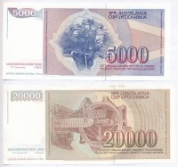 Jugoszlávia 1985. 5000D + 1987. 20.000D T:I-Yugoslavia 1985. 5000 Dinara + 1987. 20.000 Dinara C:AU