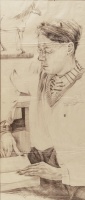 Vetlényi Zsolt (1967): Menyhárt Tamás grafikus, 1988, ceruzarajz, 114 x 49