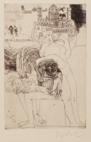 Würtz Ádám (1927 - 1995): Egy lap a Boccaccioból, rézkarc, szignált, 29,5 x 19,2