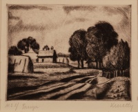 Kmetty János (1889 - 1975): Tanya No.11., rézkarc, 5/25, szignált, 13,5 x 17,5
