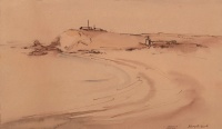 Komjáthy Wanyerka Gyula (1894 - 1958): Írországi öböl, tus, akvarell, 18,2 x 30,8