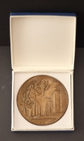Borsos Miklós (1906 - 1990): Ajka város érme, 1984., díszdobozban, öntött, bronz, 93 mm