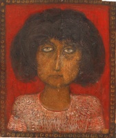 Kátay Mihály (1935): Női portré, deszkatábla, olaj, 42 x 35,5
