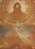 Szohátzkyné Pálfy Erzsébet : Buddha és akt, akvarell, tempera, ceruza, 32 x 23,5