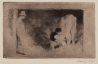 Szőnyi István (1894 - 1960): Fejés, rézkarc, 12 x 19,5