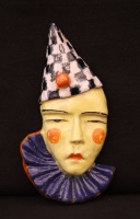 CR monogrammal: Pierrot fej, mázas kerámia, javított, 30,5 x 15 x 15