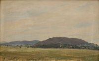 Molnár C. Pál (1894 - 1981): Balatonfelvidéki táj, fa, tempera, 18  x 30