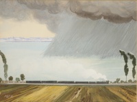 Molnár C. Pál (1894 - 1981): Hirtelen vihar a Balatonon, karton, tempera, 15 x 20,2