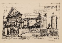 Barcsay Jenő (1900 .- 1988): Szentendrei házak, szita, 20/3 (s.k. szignó?), 13 x 20