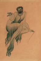 Benedek Kata (1903 - 1988): Zöld ördög, ceruza, akvarell, 24,2 x 16,8