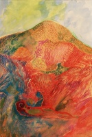 Bikácsi Daniela (1943): Akt tájban, tus, akvarell, 44 x 30