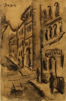 Brusch Péter (1921 - 1985): Úti kép, lavírozott tus, 13,8 x 9