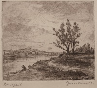 Gross Arnold (1929 - 2015): Dunapart, 1955, rézkarc, szignált, 9,5 x 11