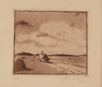 Ismeretlen szignó: Szénásszekér, rézkarc, 232/100, szignált, 10,5 x 12