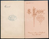 cca 1868 Letzter kassai műtermében készült, 2 db vizitkártya méretű fénykép, az egyik feliratozva, 10,5x6,5 cm