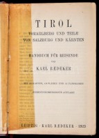 Karl Baedeker: Tirol, Voralberg und Teile von Salzburg und Kärnten. Handbuch für Reisiende. Leipzig, 1923, Karl Baedeker, XL+512 p. 37. kiadás. Német nyelven. Kiadói aranyozott egészvászon kötés, kissé viseltes állapotban, kopott