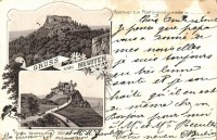 1895 (!) Neuffen, Hohen-Neuffen vor 1802 'Gruss aus Neuffen' Gasthof zur Post von A. Baur; floral litho (EK)