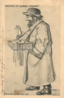 Kaifen se schene Sachens / Jewish salesman. WWI military field post. S. V. D. Nr. 1569/6. Judaica art postcard. s: Kriwub im Felde gez. 1916 + Kgl. Preuss. Res. Backerei Kol. No. 40. (EK)