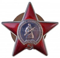 Szovjetunió 1930-1991. 'Vörös Csillag Érdemrend' zománcozott Ag kitüntetés csavaros hátlappal, sorszám a hátoldalán T:2Soviet Union 1930-1991. 'Order of the Red Star' enamelled Ag decoration with screw back, serial number on back C:XF