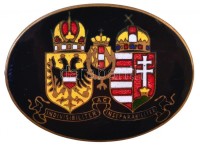 Osztrák-Magyar Monarchia 1867-1918. Zománcozott Br patrióta jelvény, hátoldalon 'GES. GESCHÜTZT' beütéssel (31x43mm) T:2 kis zománchibákAustro-Hungarian Monarchy 1867-1918. Enamelled Br badge, with 'GES. GESCHÜTZT' notification on
