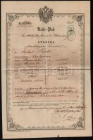 1856 Kétnyelvű útlevél 6kr CM okmánybélyeggel / Passport with 6kr document stamp