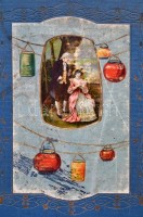 Régi díszes képeslapalbum lithoval az elején, 800 férőhellyel (23 cm x 40 cm) / Old decorated postcard album with a litho on its cover, for 800 postcards (23 cm x 40 cm)