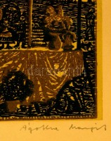 Ágotha Margit (1938-2015 ): Mézes kalácsos. Színes fametszet, papír, jelzett, 17×21 cm