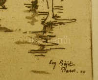 Eugene Bejrot (1867-1931):  Szajna part horgásszal. Rézkarc, papír, jelzett a karcon, üvegezett keretben, 18×14 cm