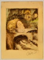 Csók István (1865-1961) - Prihoda István (1891-1956): Báthory Erzsébet. Színezett rézkarc, karton, jelzett, 30×23 cm