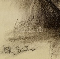 Ék jelzéssel: Ülő férfi akt. Szén, papír, felcsavarva, 70×50 cm