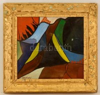 Farkasházy jelzéssel: Kompozíció. Olaj, farost, sérült keretben, 40×40 cm