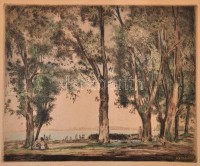 Herman Lipót (1884-1972): Balaton, színezett rézkarc, papír, jelzett, 28,5×35 cm