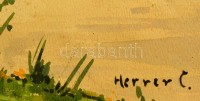 Herrer jelzéssel: Vízparti fák. Akvarell, papír, üvegezett keretben, 25×18 cm