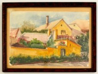 Herrer jelzéssel: Házak. Akvarell, papír, üvegezett keretben, 20×28 cm