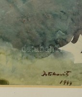 Istókovits Kálmán (1898-1990): Vihar a Dunán, akvarell, papír, jelzett, paszpartuban, üvegezett fa keretben, 30×44 cm