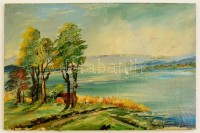 Iványi jelzéssel: Tó part. Olaj, vászon-fa lemez, 26×40 cm