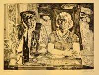 Józsa János (1936-2016): Szüleim. Rézkarc, papír, jelzett, 29×39 cm
