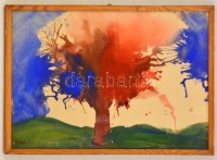 Kokas jelzéssel: Piros fa. Akvarell, papír, üvegezett keretben,  29×43 cm