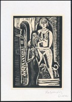 Kolozsváry Sándor (1896-1944): Anyák. Fametszet, papír, kartonra kasírozva, utólagos jelzéssel, 18x12 cm
