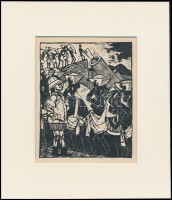 Kondor Béla (1931-1972): Rabszolgák. Fametszet, papír, paszpartuban, 13,5×11 cm