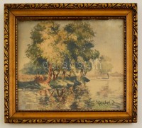 Koszkol jelzéssel: Vízparti fák. Akvarell, papír, üvegezett keretben,19×24 cm