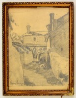 Nemes jelzéssel: Utcarészlet, papír, üvegezett keretben, 27×23 cm
