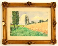 Neogrády jelzéssel: Faluhatár. Akvarell, papír, jelzett, üvegezett keretben, 17×27 cm
