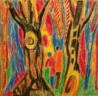 Cs. Németh Miklós (1934-2012): Erdőben, pasztell, papír, jelzett, paszpartuban, üvegezett fa keretben, 44×46 cm